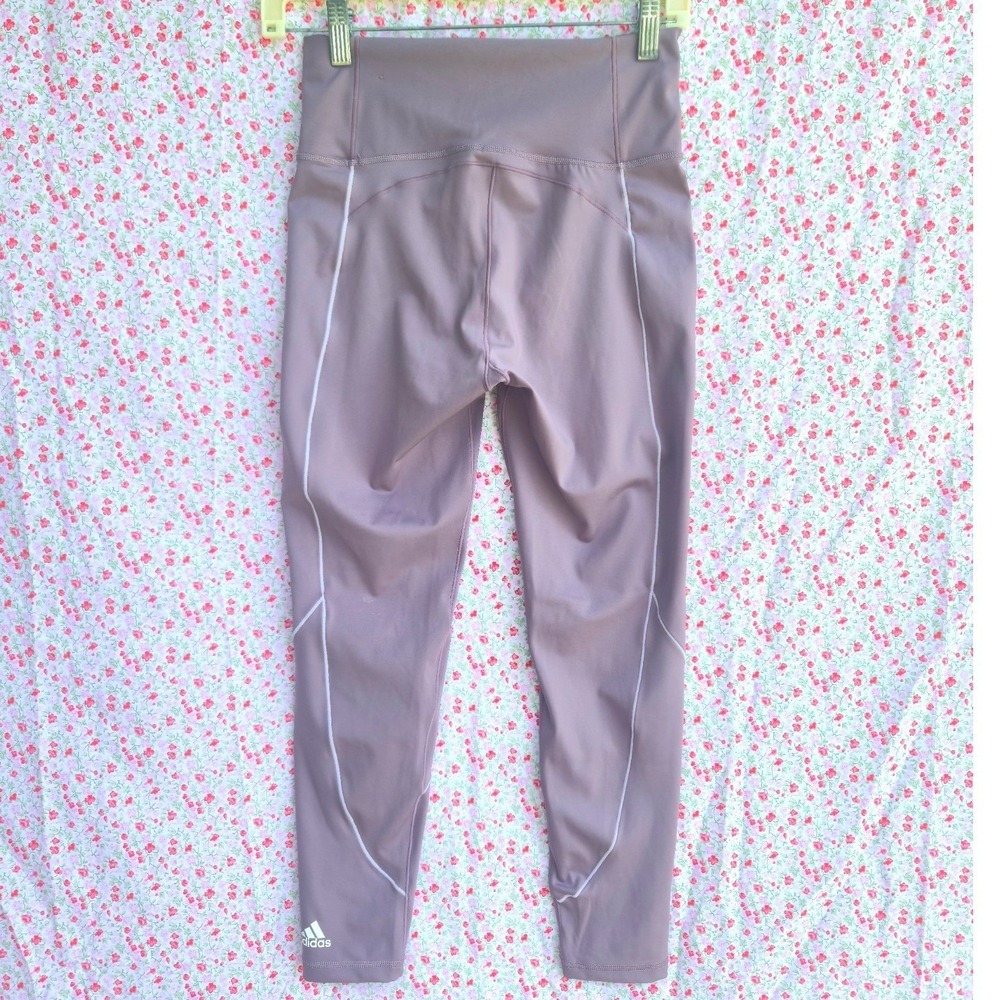 Adidas Women's Mauve High Rise M Leggings White‎ Piping Climalite Workout Pants
